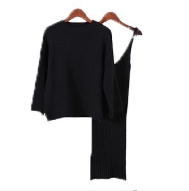 Damen Strick-Set mit lässigem Crop-Pullover und geripptem Maxikleid ModeGeist