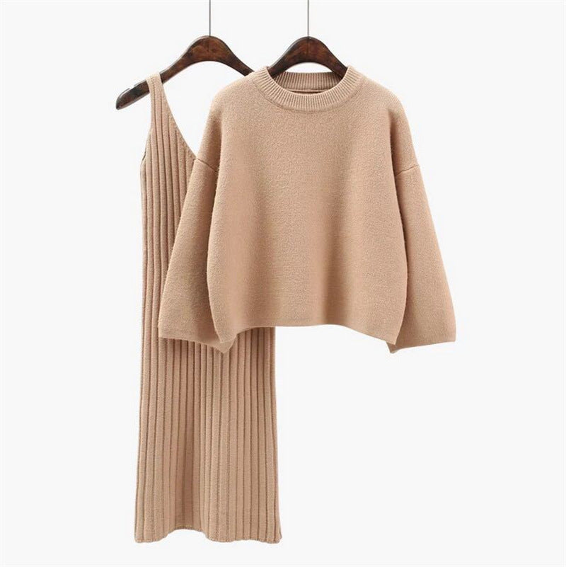 Damen Strick-Set mit lässigem Crop-Pullover und geripptem Maxikleid ModeGeist