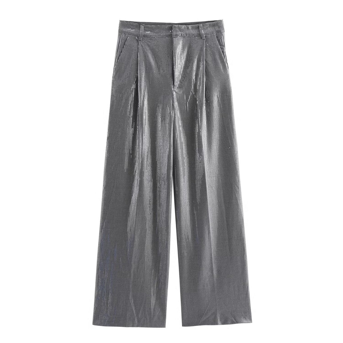 Silver Chrome Blazer and Wide-Leg Trousers for Winter