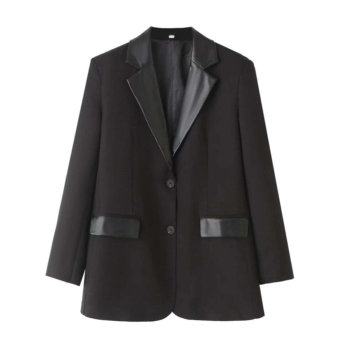 Stylish Black Blazer with Leather Patchwork Detail