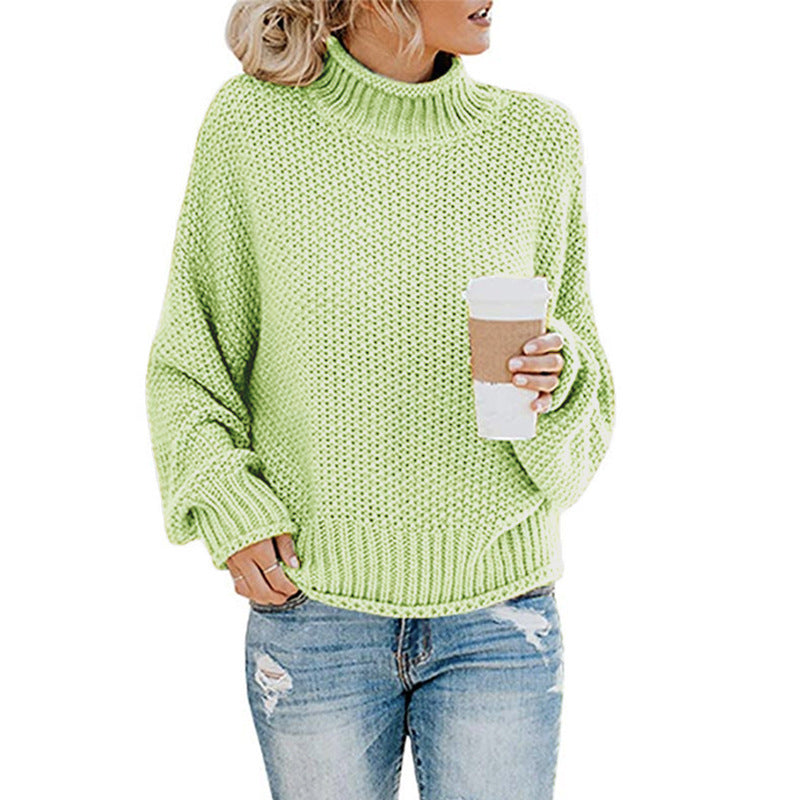 Damen Grobstrickpullover mit hohen Kragen und lockerem Design ModeGeist