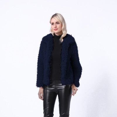 Damen Modischer Kunstpelzjacke mit elegantem Kragen und seitlichen Taschen ModeGeist