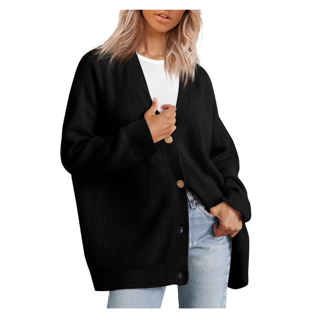 Damen-Langstrickjacke mit Knopfleiste im klassischen Stil
