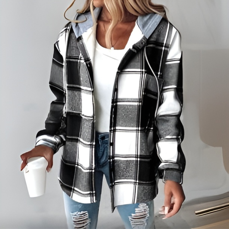 ModeGeist | Gestreifte Kapuzenstrickjacke