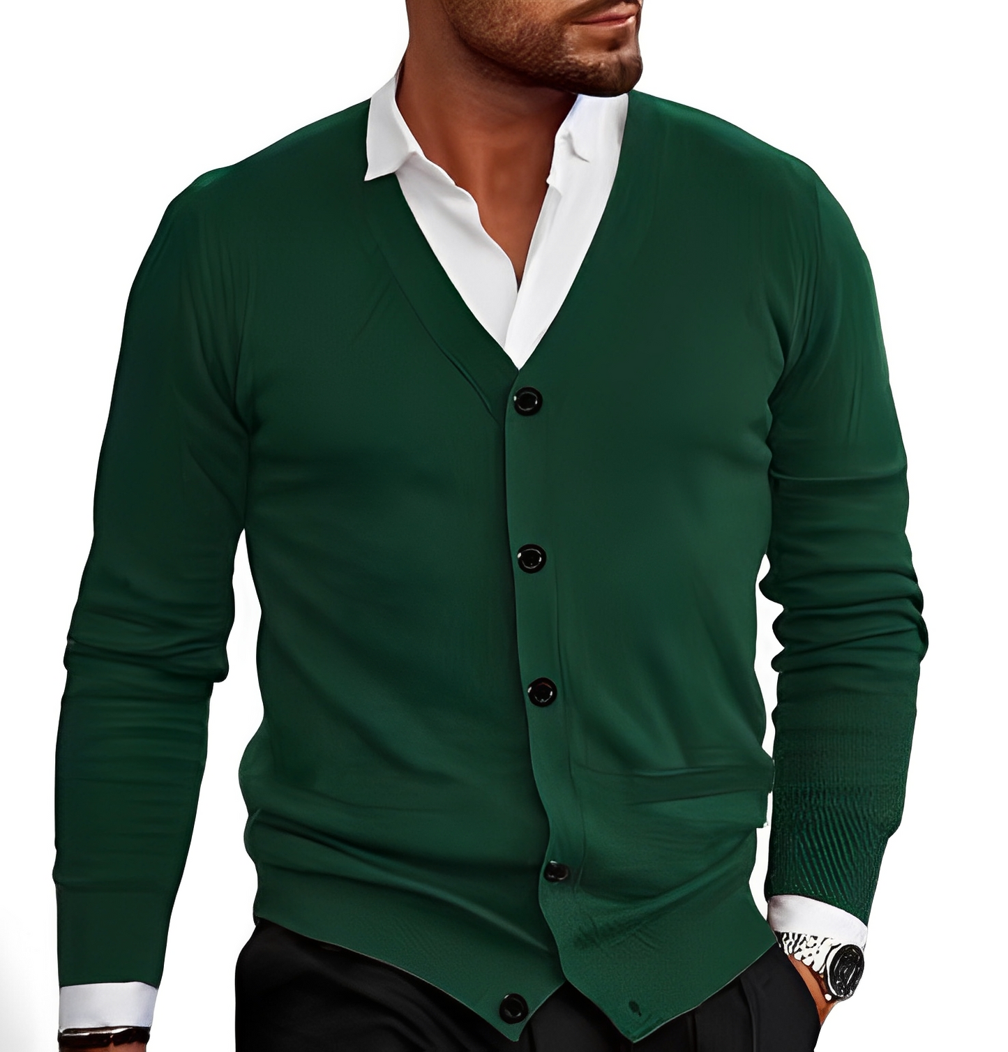 ModeGeist | Eleganter Cardigan mit Knopfblende für Herren