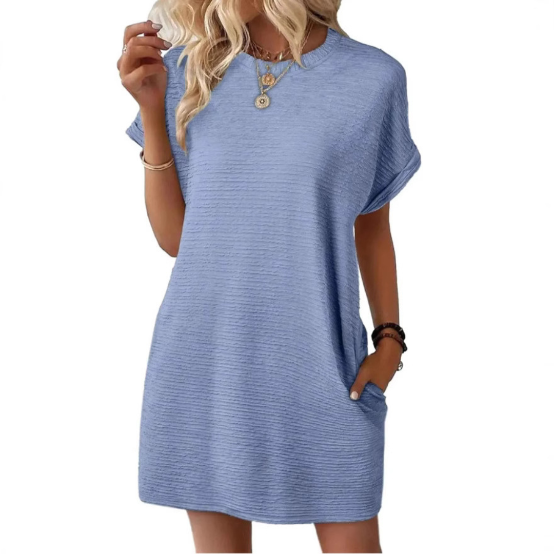 MODEGEIST Damen Mini-Kleid Rundhals Kurze Ärmel Pink