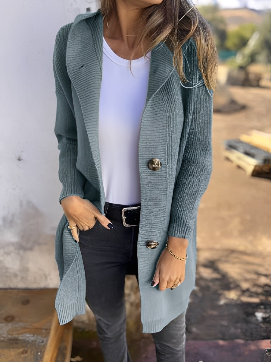 ModeGeist | Lässiger langer Cardigan mit Kapuze für Damen