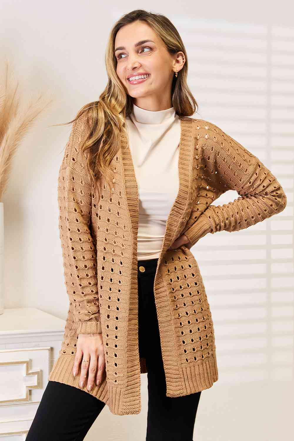 ModeGeist | Horizontal gerippte Strickjacke mit offener Vorderseite