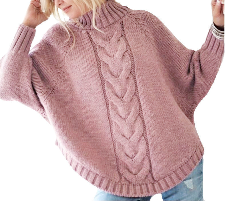 Damen modischer Strickpullover mit Zopfmuster und hohem Kragen ModeGeist