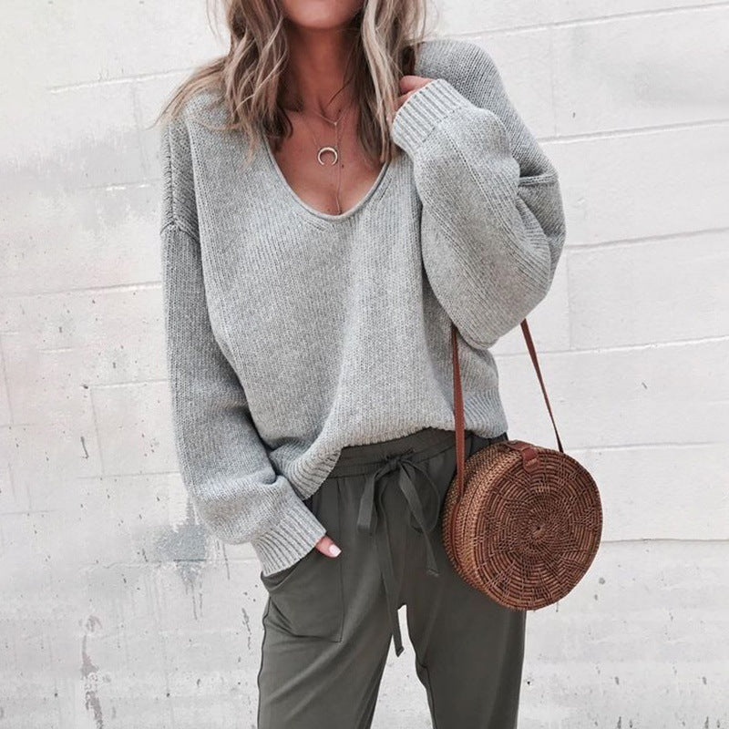 Damen Viskosepullover mit weitem Schnitt und tiefem V-Ausschnitt ModeGeist