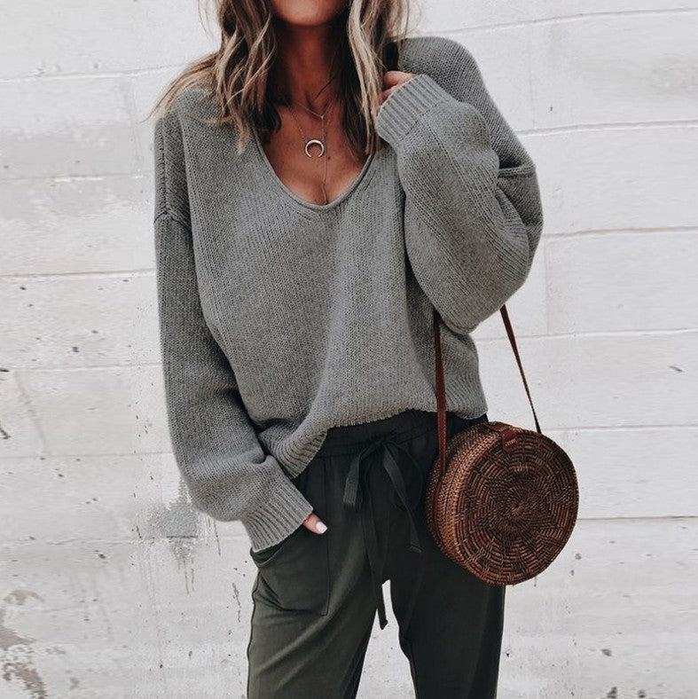 Damen Viskosepullover mit weitem Schnitt und tiefem V-Ausschnitt ModeGeist