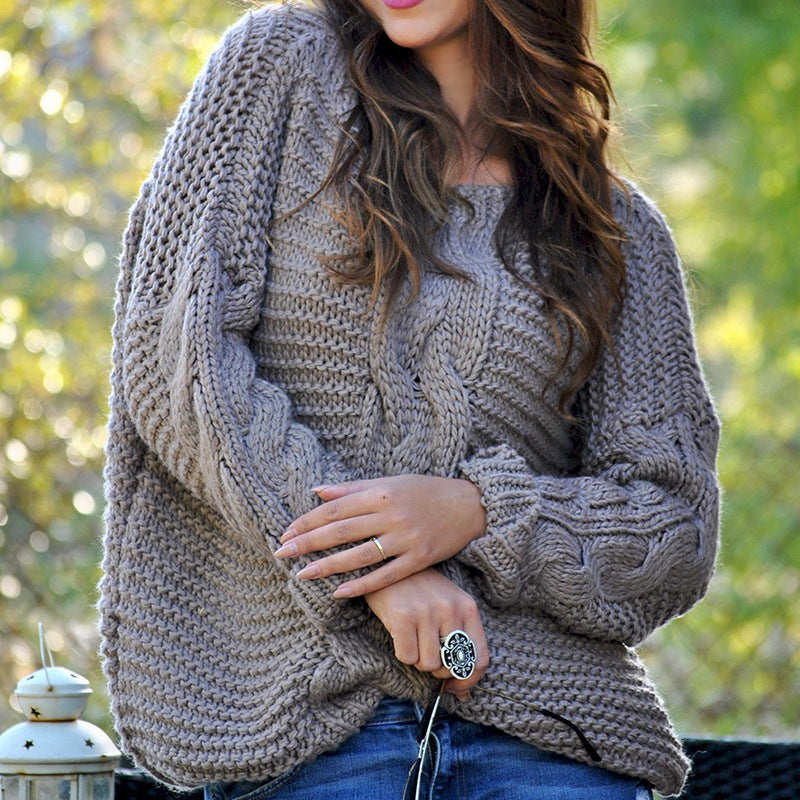 Damen Grobstrickpullover mit innovativen Zopfmustern und überschnittenen Ärmeln ModeGeist