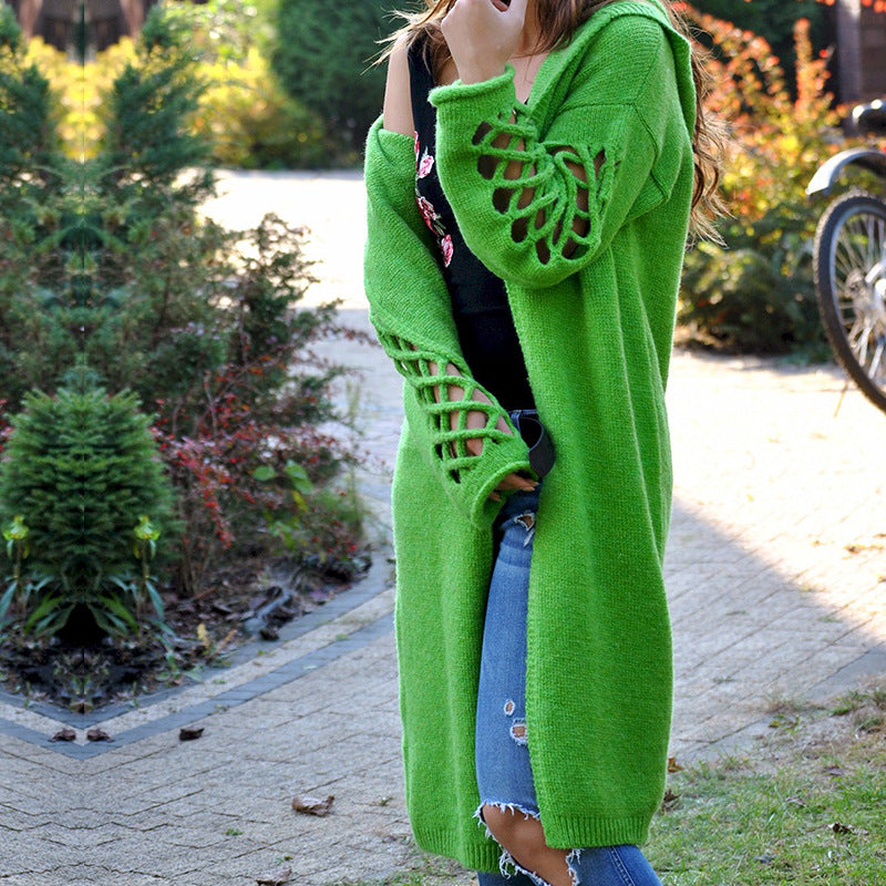 Damen stylische Strickjacke mit floralem Muster und offenen Ärmeln ModeGeist