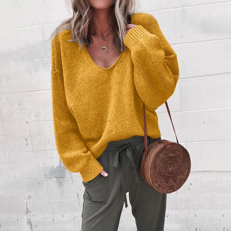 Damen Viskosepullover mit weitem Schnitt und tiefem V-Ausschnitt ModeGeist