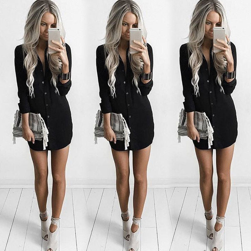 Damen Hemdkleid mit seitlichen Schlitzen und elegantem Kragen ModeGeist