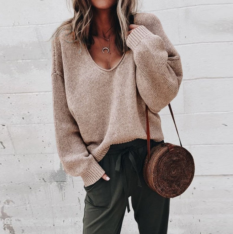 Damen Viskosepullover mit weitem Schnitt und tiefem V-Ausschnitt ModeGeist