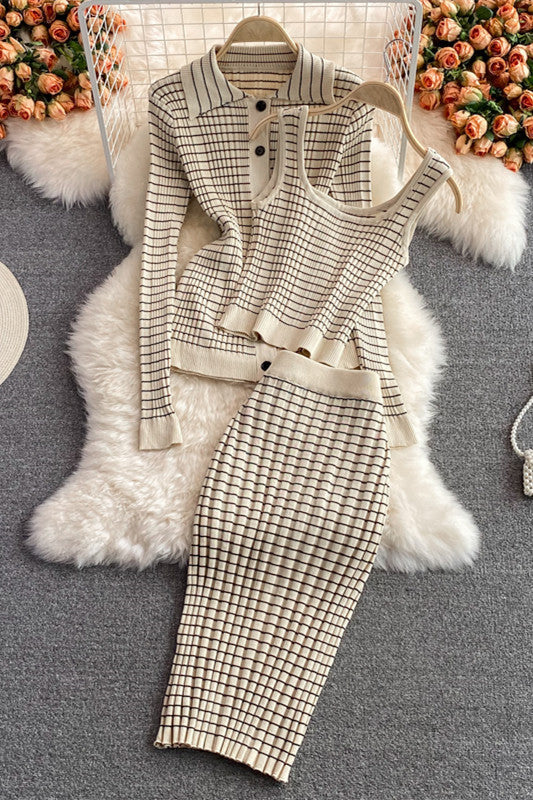 ModeGeist | Plaid Strick 3 Teiliges Satz Anzug - ModeGeist