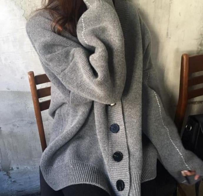 Damen lässige Strickjacke mit übergroßem Schnitt und großen Knöpfen ModeGeist