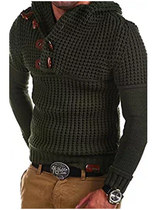 Herren Strickpullover mit kapuze und Holzknöpfen ModeGeist