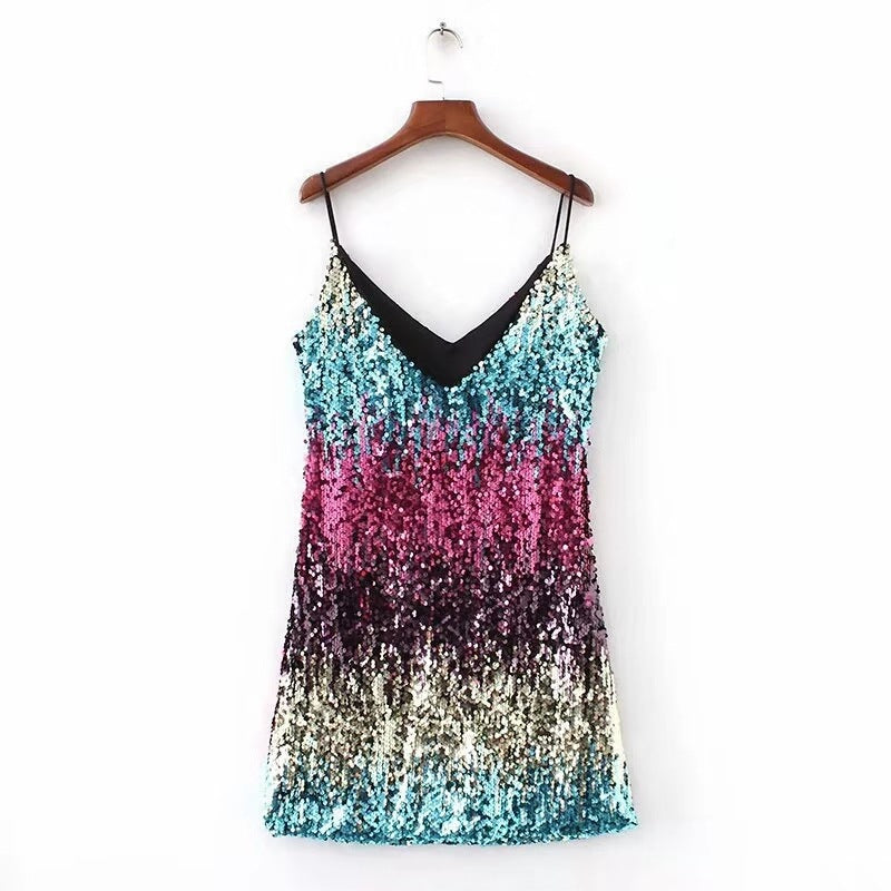 Damen Funkelndes Minikleid mit Pailletten und schmalen Spaghettiträgern ModeGeist