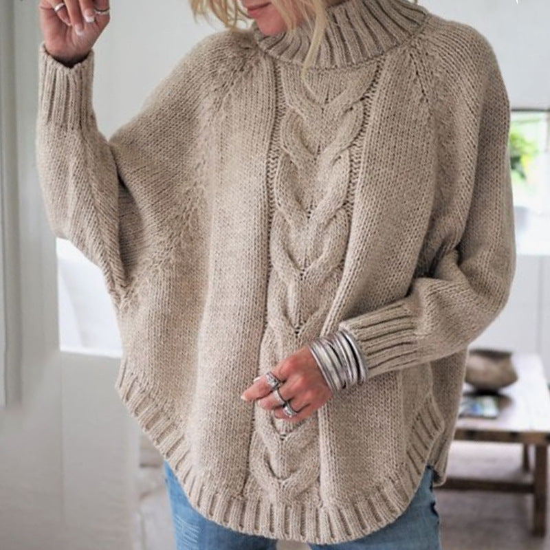 Damen Grobstrickpullover mit hohem Kragen und detailreicher Zopfmusterung ModeGeist