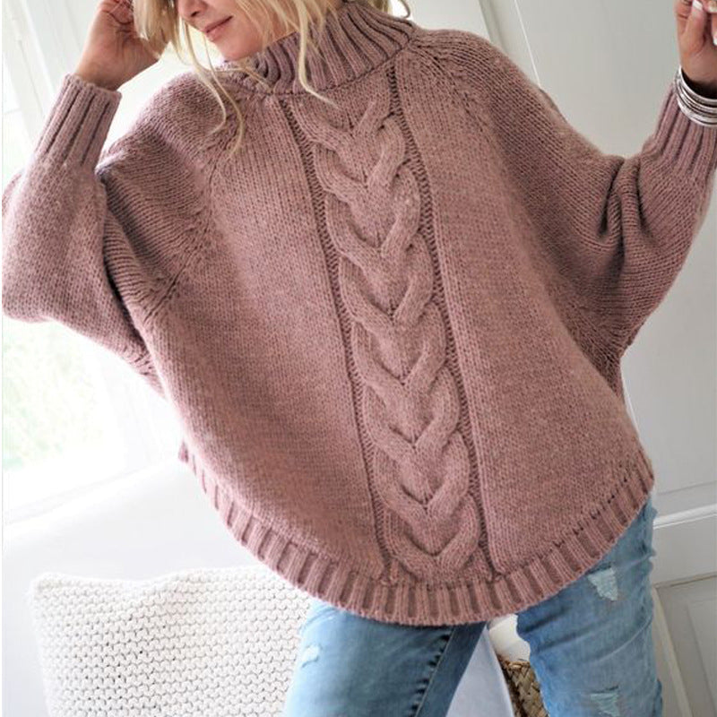Damen Grobstrickpullover mit hohem Kragen und detailreicher Zopfmusterung ModeGeist