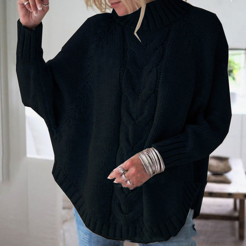 Damen Grobstrickpullover mit hohem Kragen und detailreicher Zopfmusterung ModeGeist
