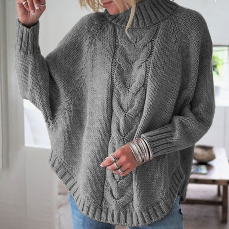 Damen Grobstrickpullover mit hohem Kragen und detailreicher Zopfmusterung ModeGeist