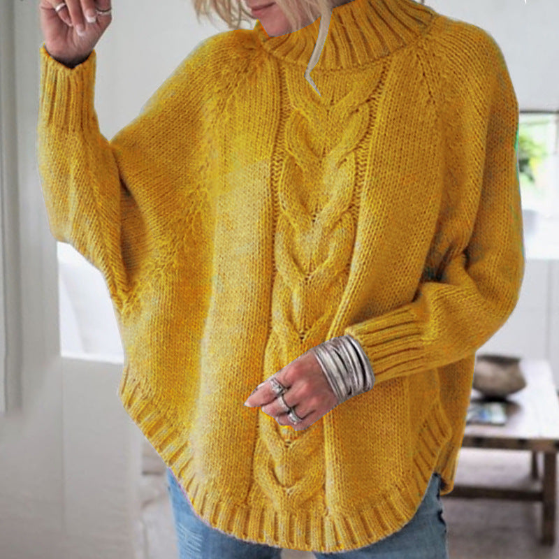 Damen Grobstrickpullover mit hohem Kragen und detailreicher Zopfmusterung ModeGeist