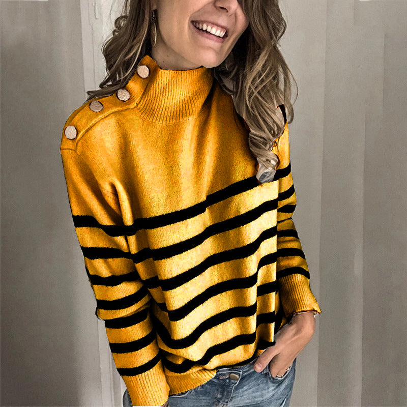 Damen kuscheliger Pullover mit modernem Stehkragen und dekorativen Knöpfen ModeGeist
