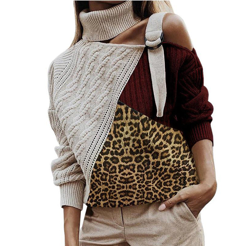 Damen asymmetrischer Strickpullover mit einzigartigem Karomuster und modischem Steg ModeGeist