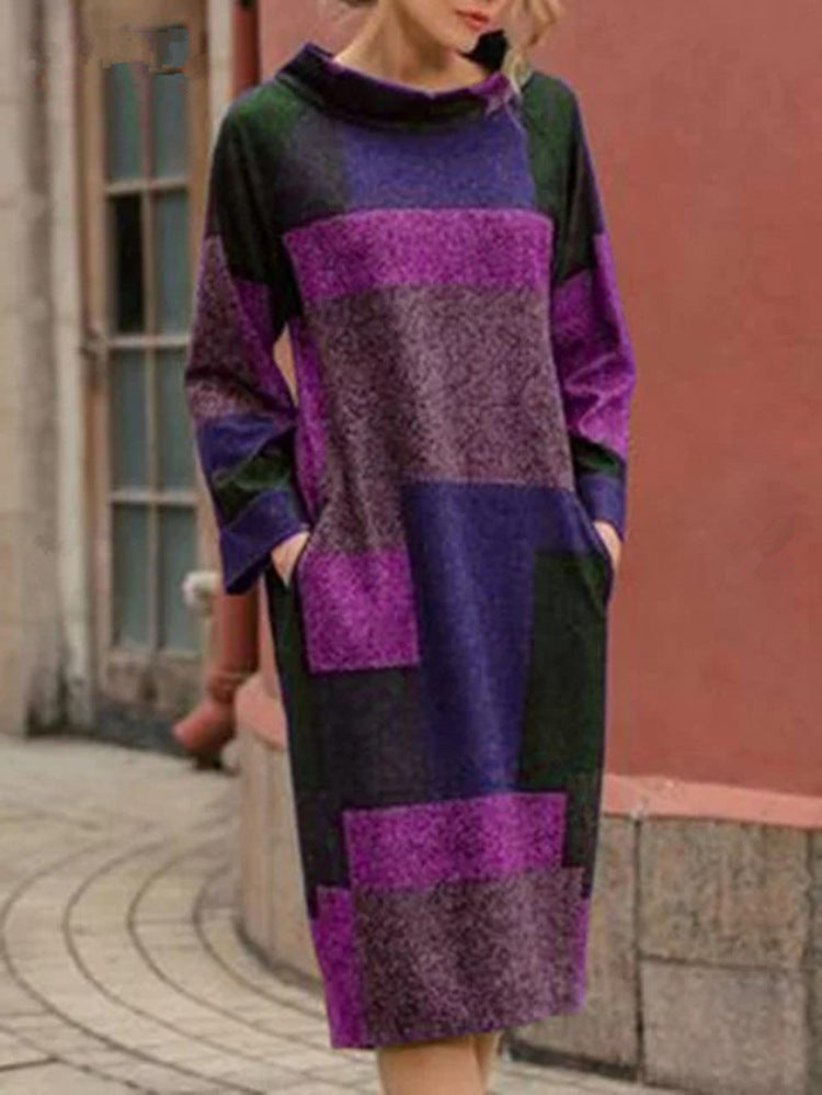 Damen Oversized Kleid mit geometrischem Patchwork-Design ModeGeist