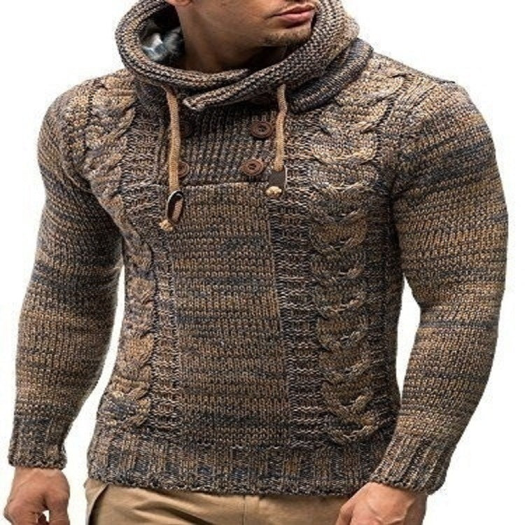 Herren Kapuzenpullover mit strukturiertem Zopfmuster und praktischen Knöpfen ModeGeist