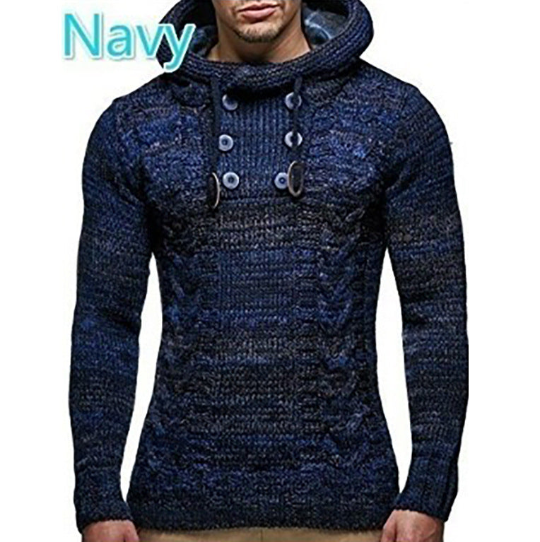 Herren Kapuzenpullover mit strukturiertem Zopfmuster und praktischen Knöpfen ModeGeist