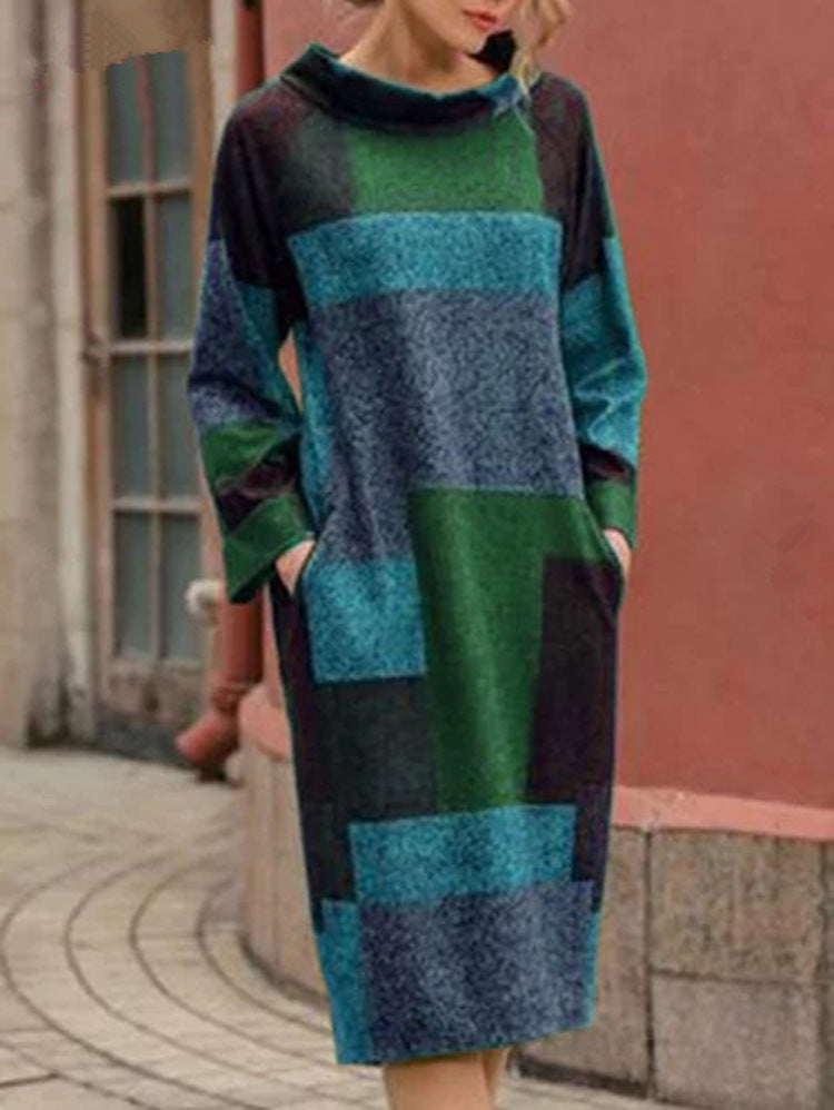 Damen Oversized Kleid mit geometrischem Patchwork-Design ModeGeist