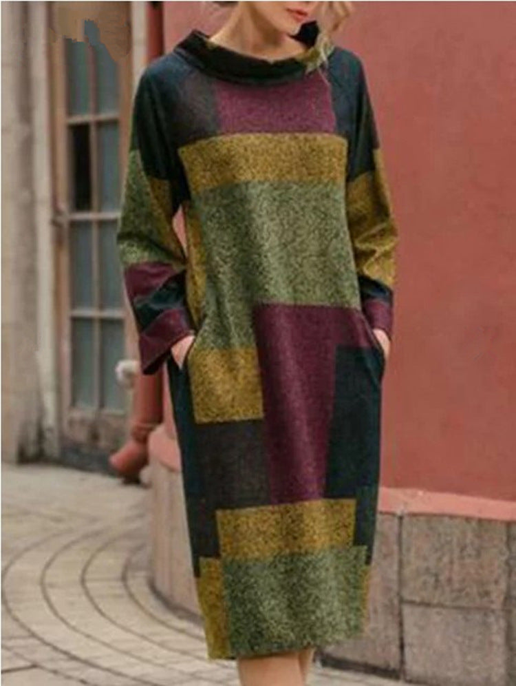 Damen Oversized Kleid mit geometrischem Patchwork-Design ModeGeist