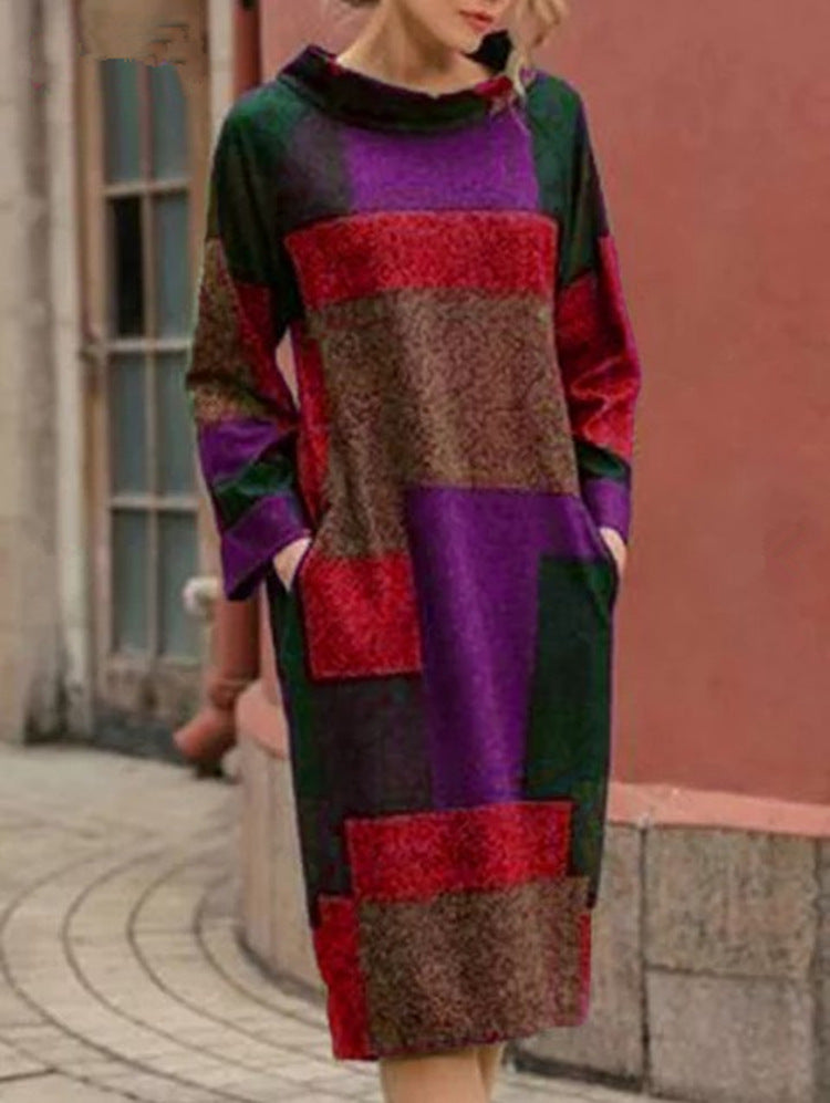Damen Oversized Kleid mit geometrischem Patchwork-Design ModeGeist