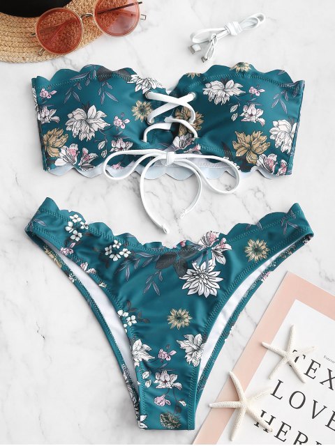 Modischer Damen-Bikini mit Blumenmuster und Schnürung von MODEGEIST