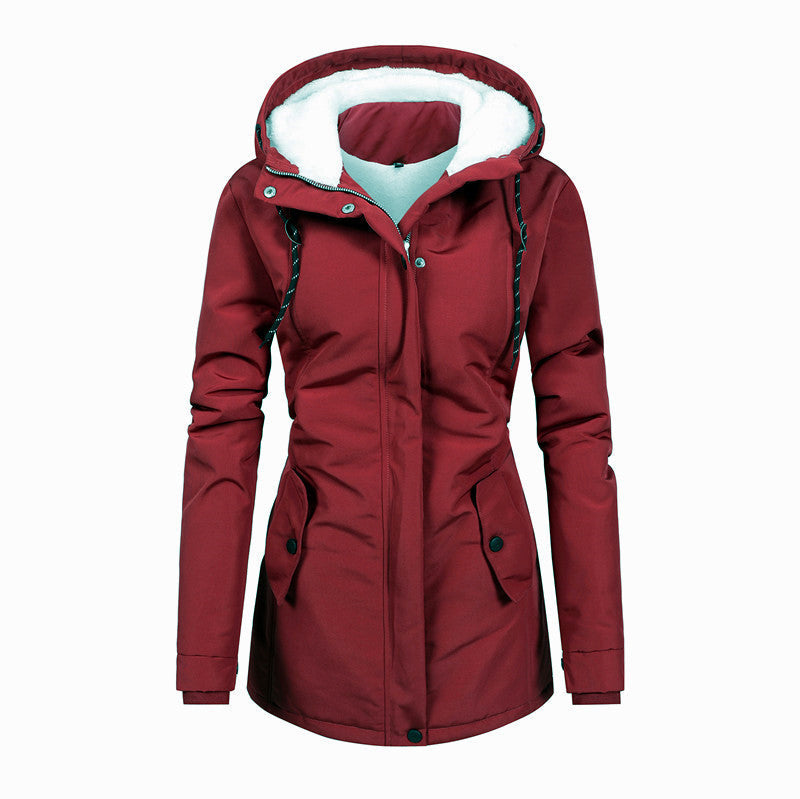 ModeGeist | Damen Fleecejacke mit Kapuze und Kordelzug