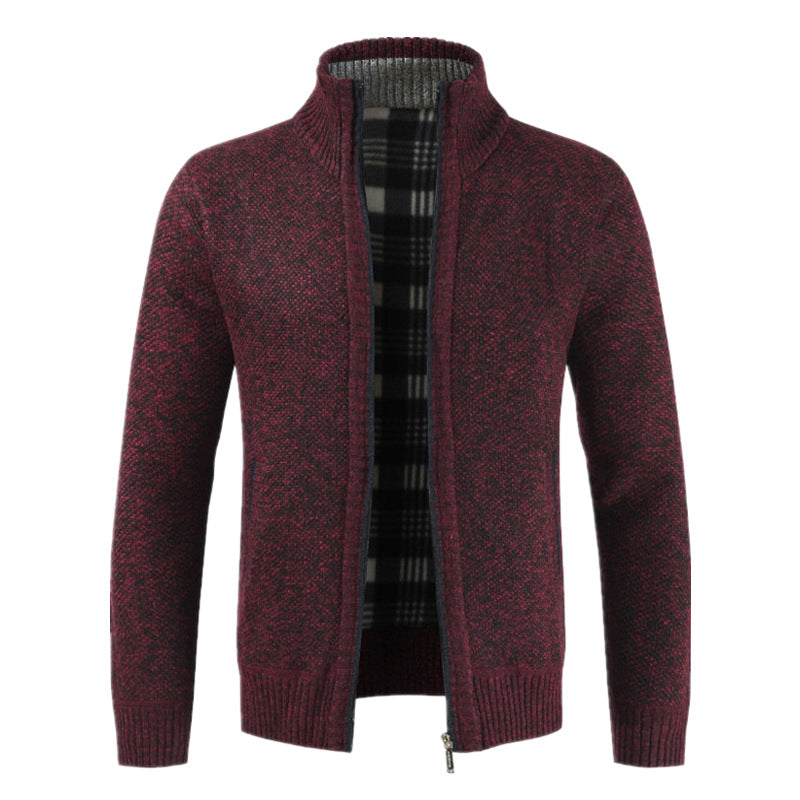 Herren Strickjacke mit hohem Kragen und plüschigen Innenfutter ModeGeist
