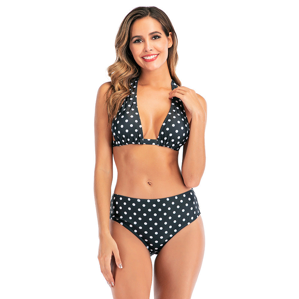 Moderner Damen-Bikini mit Polka Dots und hohem Beinausschnitt