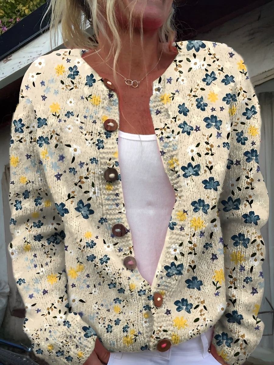 ModeGeist | Stilvolle Strickjacke mit Blumenmuster für Frauen