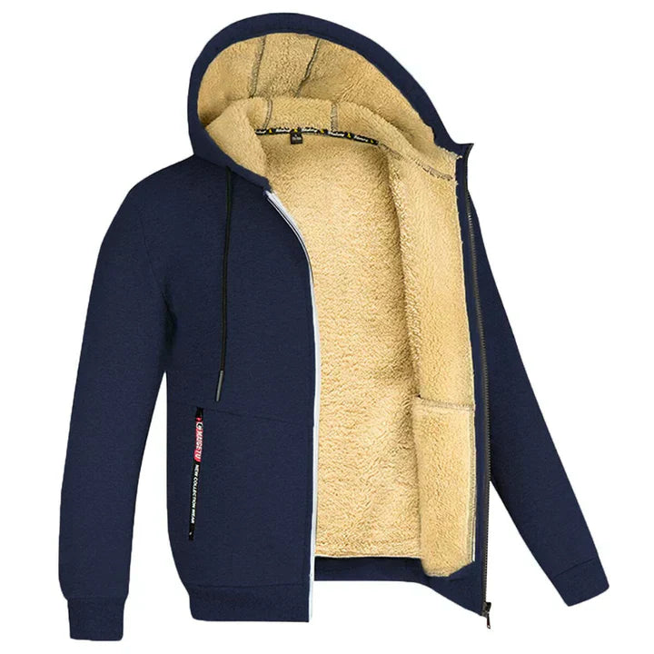 Fleece-Kapuzenpullover mit Reißverschluss und wärmenden Lammfellfutter von Fudus