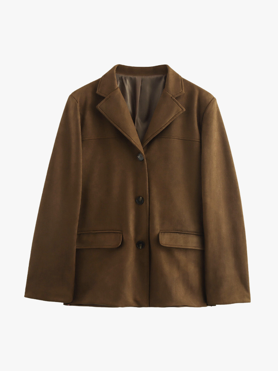 ModeGeist | Klassischer Blazer Aus Wildlederimitat in Braun