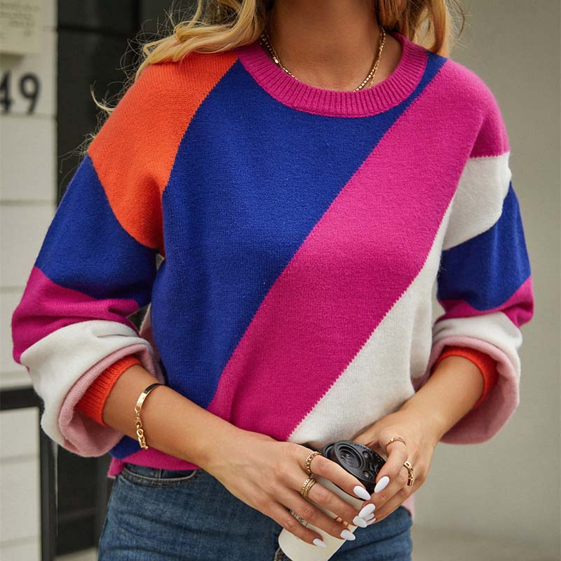 ModeGeist | Farbige Strickjacke mit Geometrischem Muster Acryl Modern und Bequem