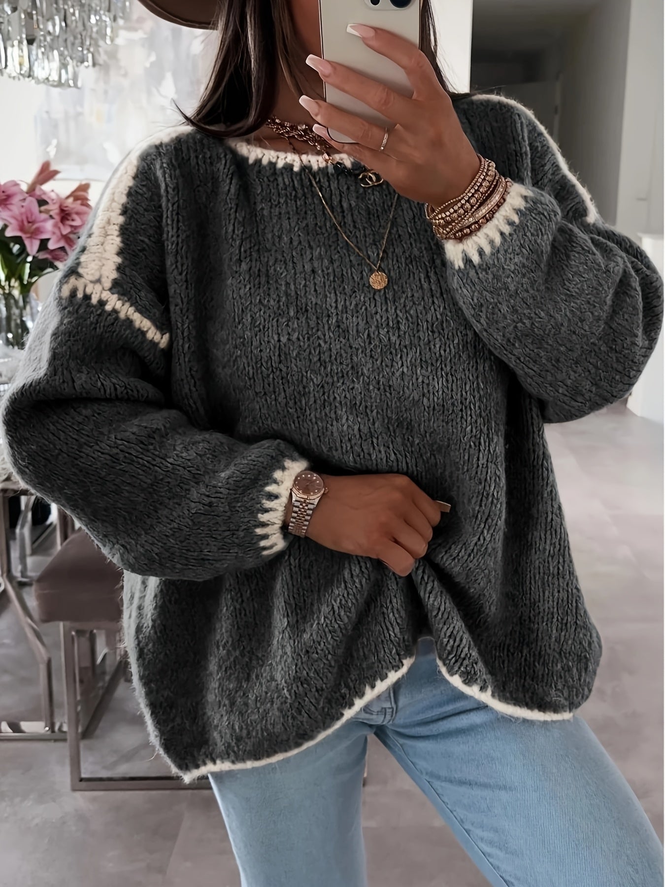 ModeGeist | Lockere Strickpullover Weich und Gemütlich Einzigartige Häkel-details