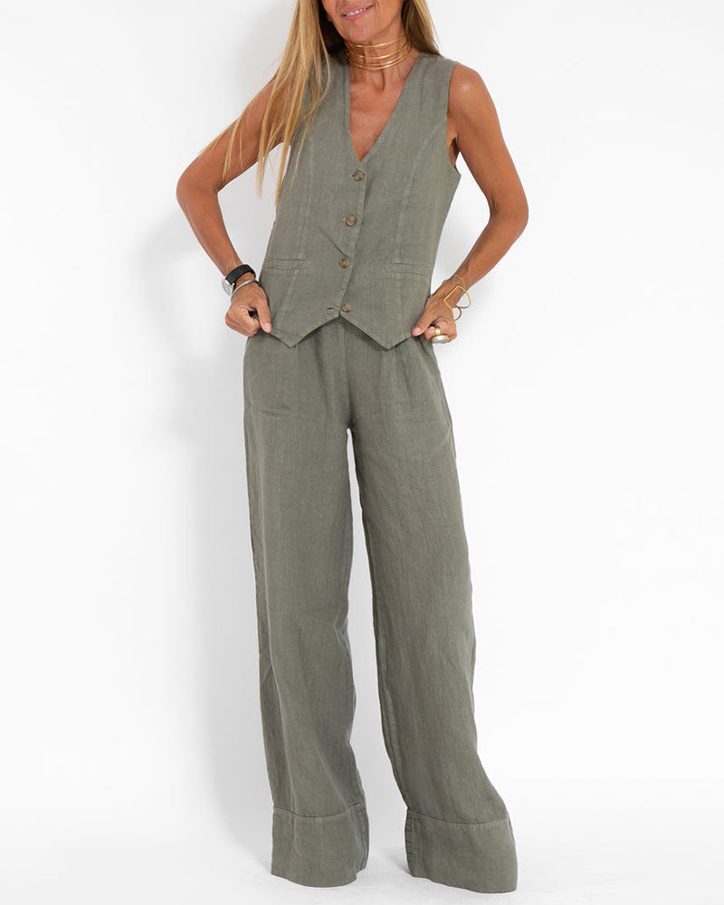 Stylisches Set: ärmellose Weste & weitbeinige Hose - Imee