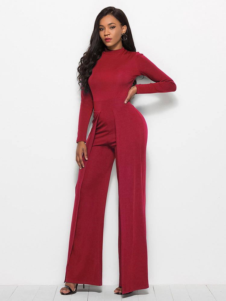 Damen Eleganter und fließender Jumpsuit mit langen Ärmeln ModeGeist