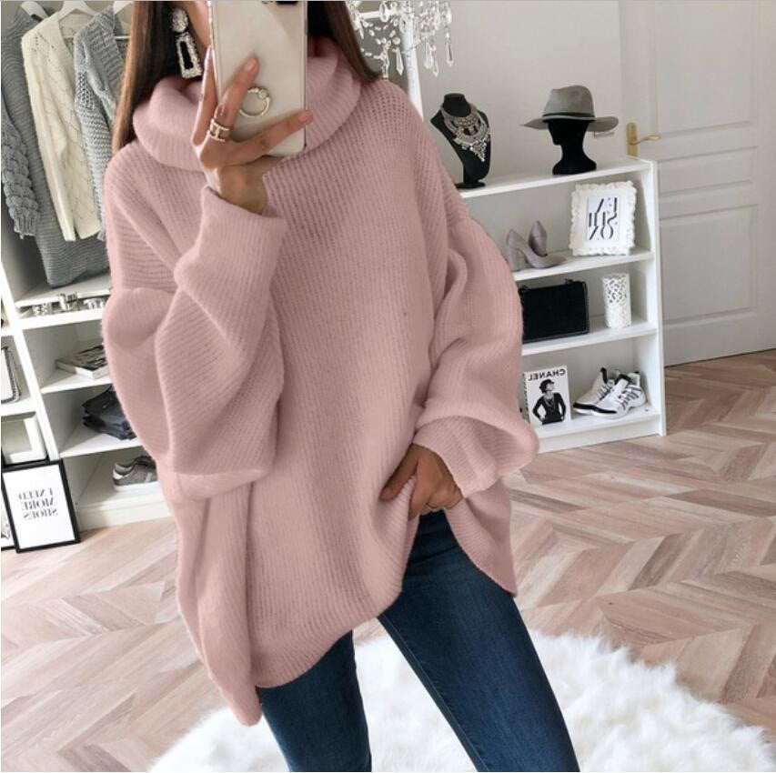 Damen Großer Strickpullover mit hohem Kragen und lässigem Schnitt ModeGeist