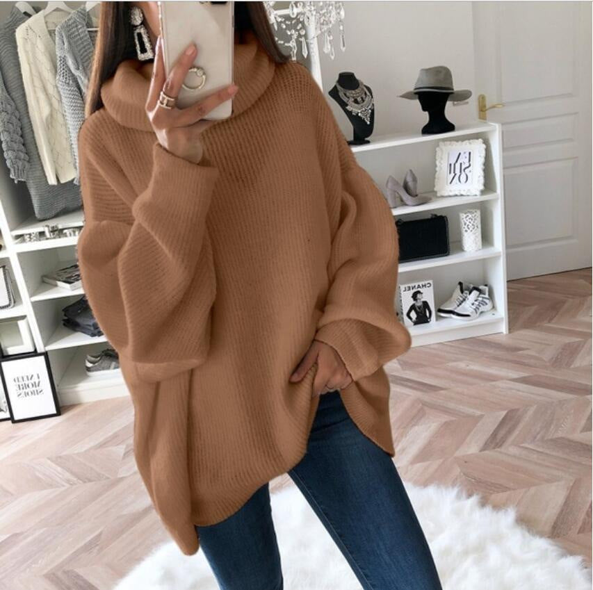 Damen Großer Strickpullover mit hohem Kragen und lässigem Schnitt ModeGeist